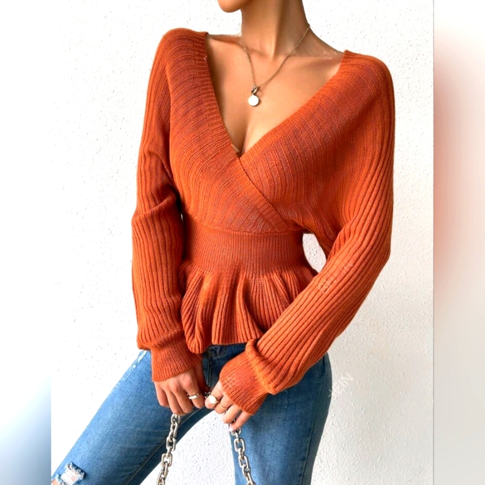 Cut Out Back Peplum Sweater
